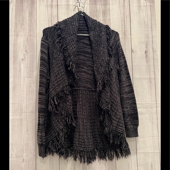 Style & Co Gray Fringe Open Front Cardigan Sweater Size PM - Picture 2 of 7